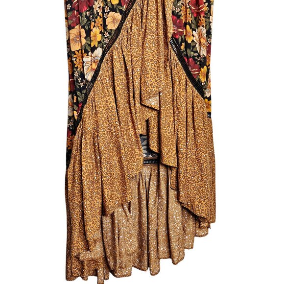 Farm Rio Madrid Maxi Dress Anthropologie Floral Gold Yellow‎ Wrap High Low XS - Picture 8 of 12